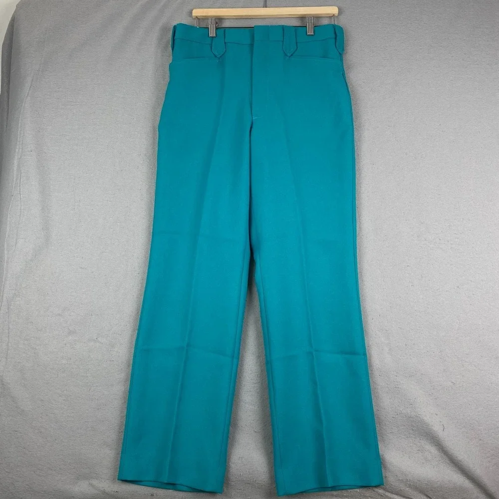 Vtg 70's MESQUITE NIVER Western Pants Mens 31x30 Teal Pearl Snap Flare Cowboy